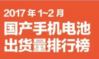 2017年1-2月國產(chǎn)手機(jī)電池出貨排行榜