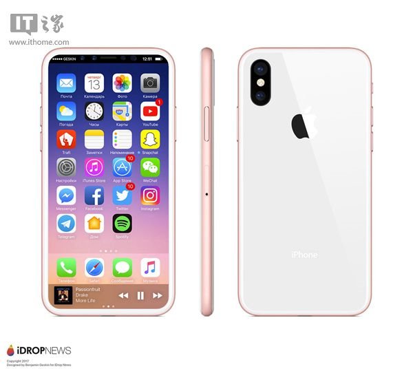 蘋果iPhone 8玫瑰金渲染圖賞：全面屏邊緣大有玄機