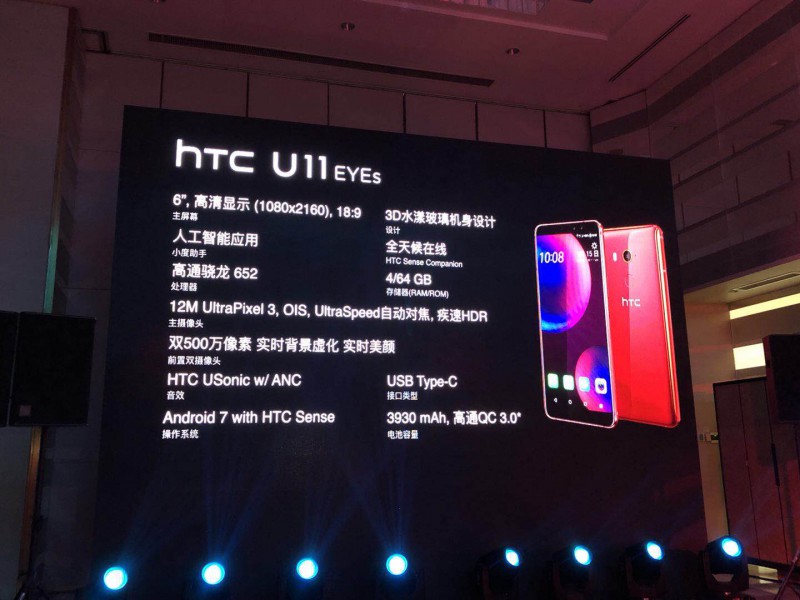 HTC U11 EYEs正式發布:搭載前置雙攝+全面屏售價2999元