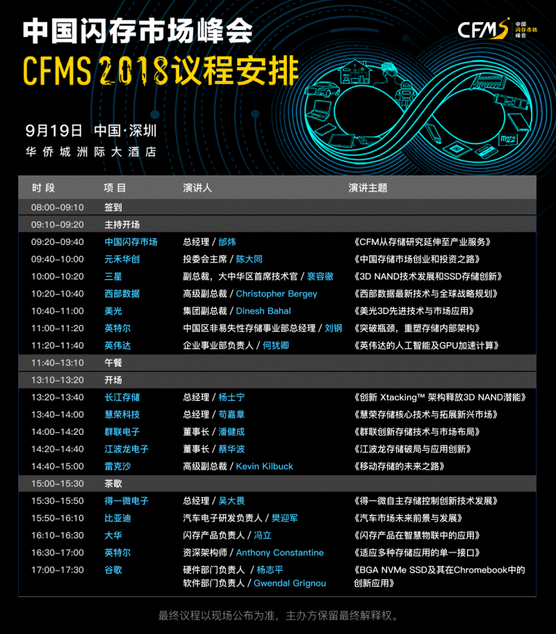 CFMS2018：9月19日，存儲巨頭齊聚首，他們影響著存儲產業的未來！